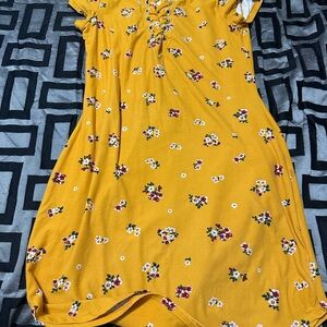 No Boundaries Mustard Floral Lace-Up Top